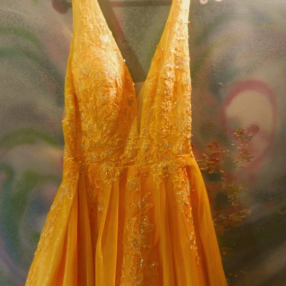 Aspeed Dresses & Skirts - Aspeed Golden embellished floral lace evening gown ballgown prom dress sz XL